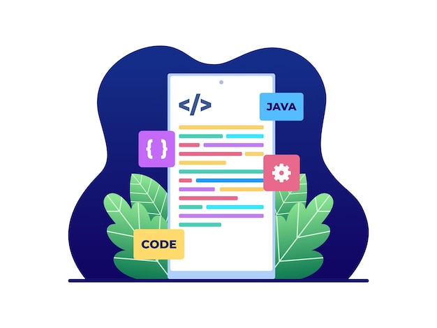 Codage Ou Programmation D'illustration Plate Vectorielle Dans Un Smartphone Mobile