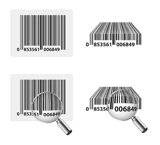 Code barre et qr avec icône de loupe 3d