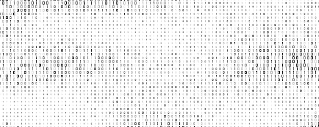 Code binaire minimaliste avec des chiffres noirs aléatoires 0 et 1 sur fond blanc Traitement des données