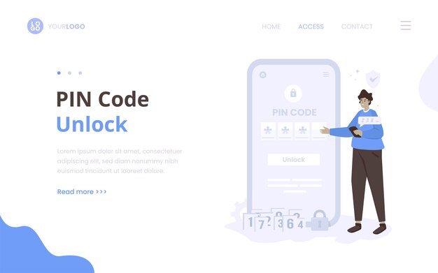 Code Pin Pour Déverrouiller La Page De Destination De L'illustration De Sécurité Par Mot De Passe