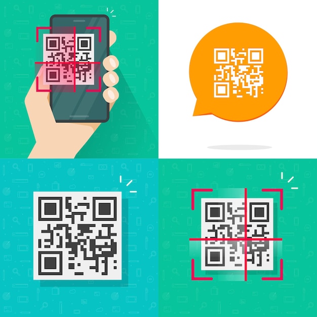 Le code Qr peut sur le téléphone portable et l'identification de l'icône de code-barres sur la main de l'homme du téléphone portable à plat