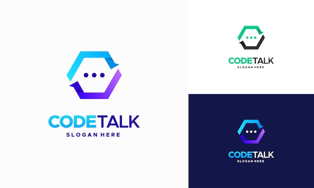 Code Talk logo conçoit un vecteur de concept, modèle de logo Code Programmer Forum