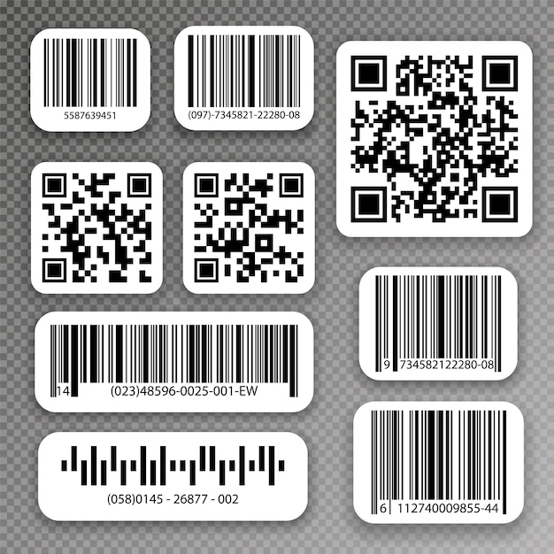 Vecteur codes qr et étiquettes de codes à barres. étiquettes à codes-barres industrielles.