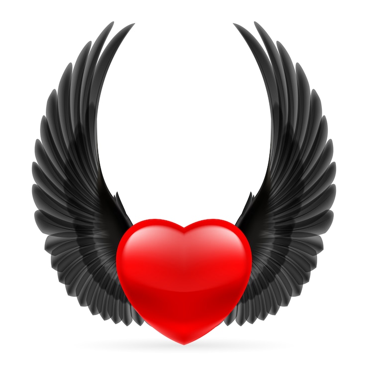 Vecteur coeur avec des ailes vers le haut