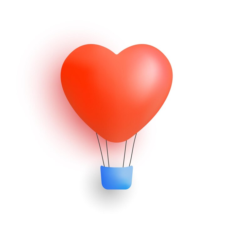Vecteur coeur d'amour pour la montgolfière de la saint-valentin dans le style de dessin animé 3d illustration vectorielle d'aérostat