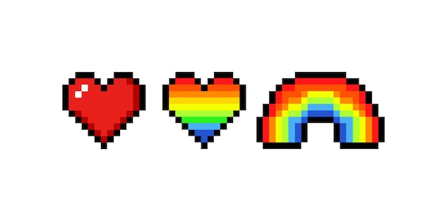 Coeur Arc-en-ciel 8 Bits, Arc-en-ciel. Pixel Art, Vecteur Fond Isolé