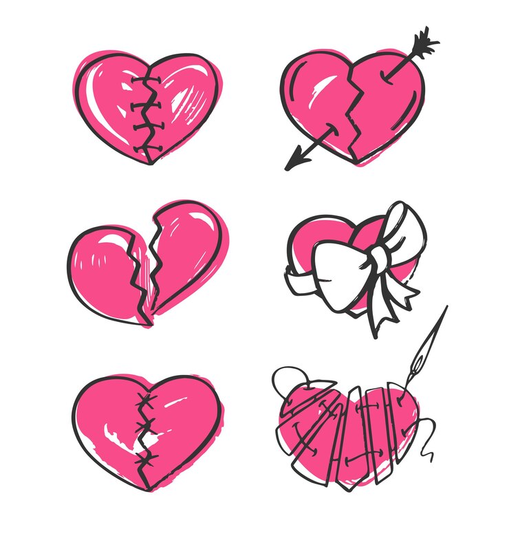 Vecteur coeur brisé sur fond blanc. illustration dessinée à la main.