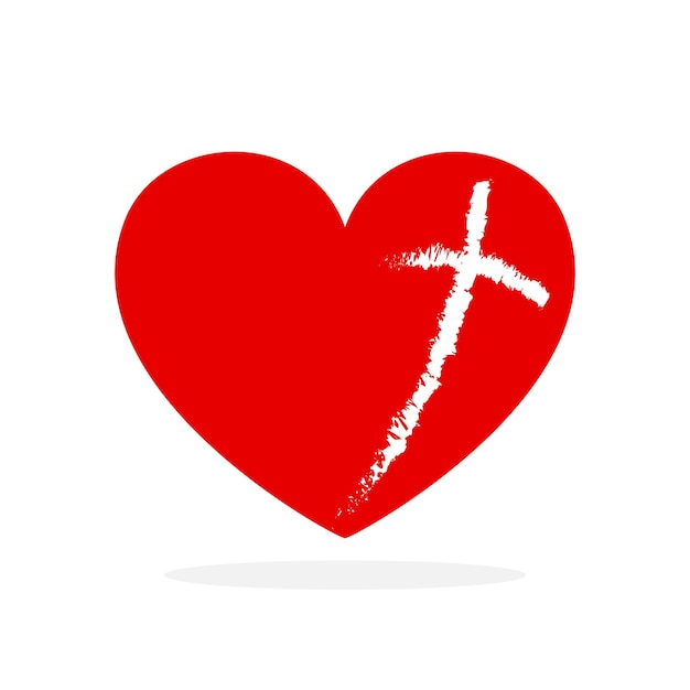 Coeur avec croix chrétienne Icône de vecteur de coeur isolé Symbole conceptuel religieux