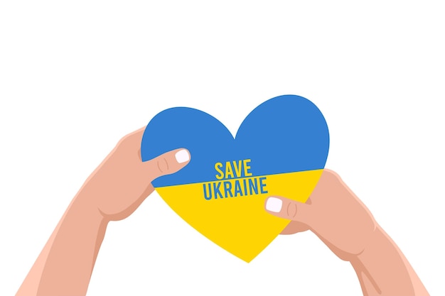 Coeur Dans Les Couleurs Du Drapeau National Ukrainien Dans Les Mains L'homme Donne Du Coeur Avec Du Texte Sauver L'ukraine