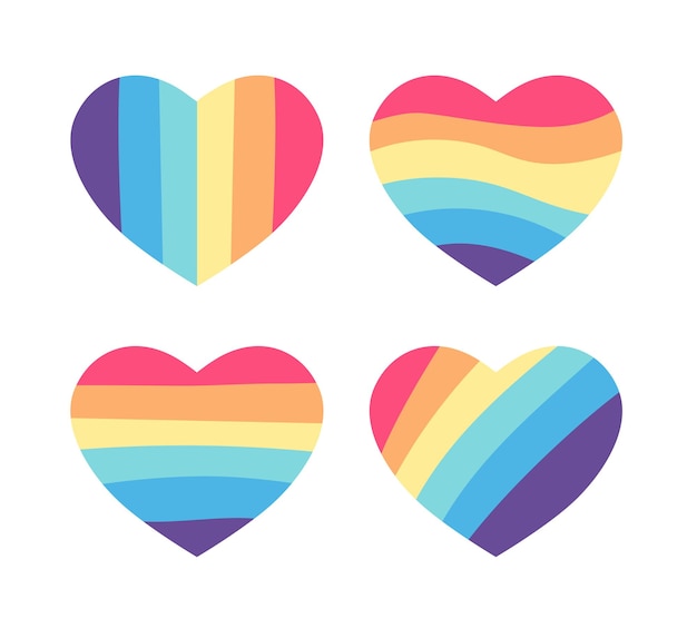 Coeur Avec Un Drapeau Arc-en-ciel. Symbole De La Communauté Lgbt, Symbole De L'amour Du Concept De Transgenre Bisexuel Gay Lesbienne. Collection De Drapeau Arc-en-ciel De Couleur. Signes De Conception Plate Isolés Sur Fond Blanc