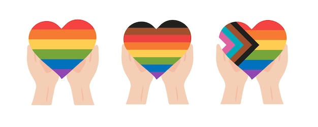 Coeur de drapeau dans les mains, mois de la fierté LGBT, LGBTQ, humain blanc