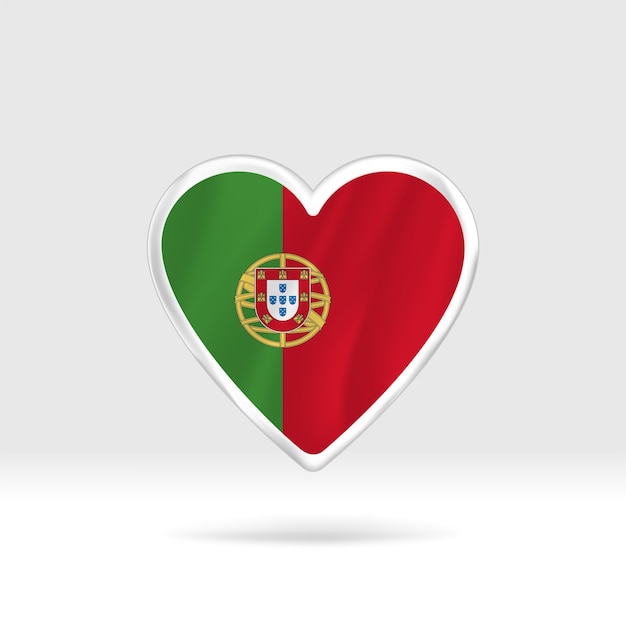 Coeur du drapeau du Portugal. Modèle de coeur et de drapeau de bouton argenté. Montage facile et vecteur en groupes.