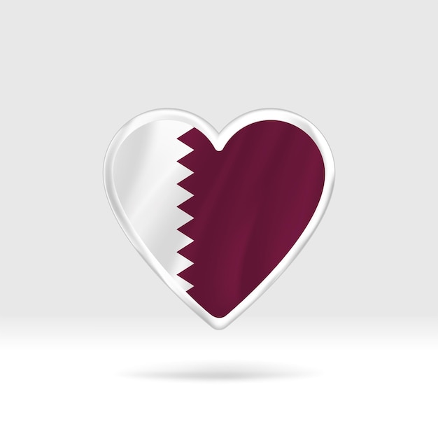 Coeur du drapeau du Qatar. Modèle de coeur et de drapeau de bouton argenté. Montage facile et vecteur en groupes.