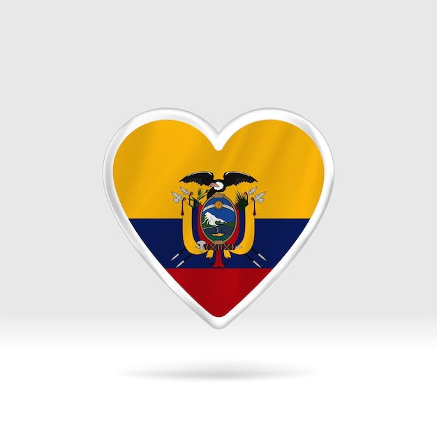 Coeur du drapeau de l'Equateur. Modèle d'étoile et de drapeau de bouton argenté. Montage facile et vecteur en groupes.