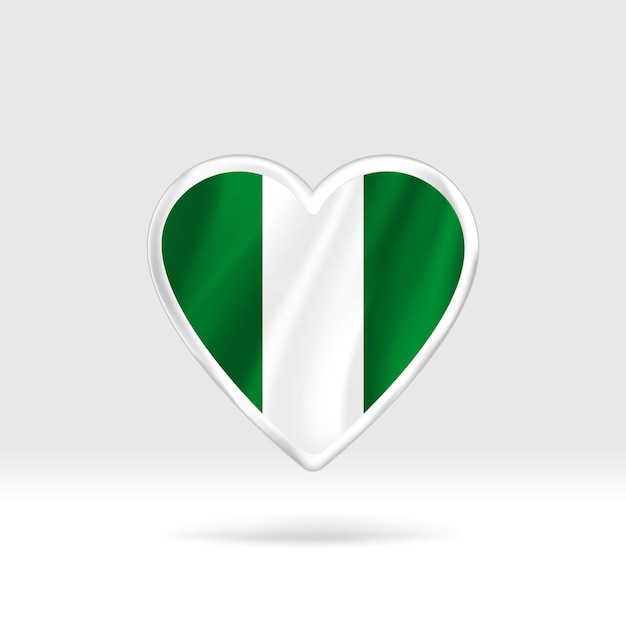 Coeur du drapeau nigérian. Modèle de coeur et de drapeau de bouton argenté. Montage facile et vecteur en groupes.