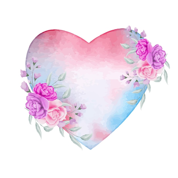 Coeur Floral Aquarelle Décoratif Saint Valentin Avec Des Fleurs