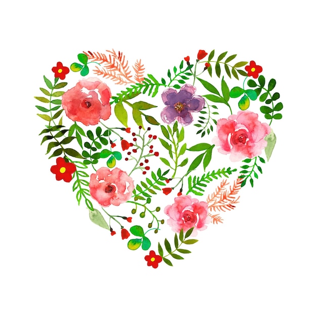 Coeur Floral Avec Fleurs Dessin Aquarelle