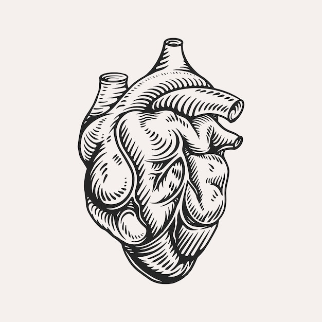 Vecteur cœur humain dessiné anatomiquement à la main