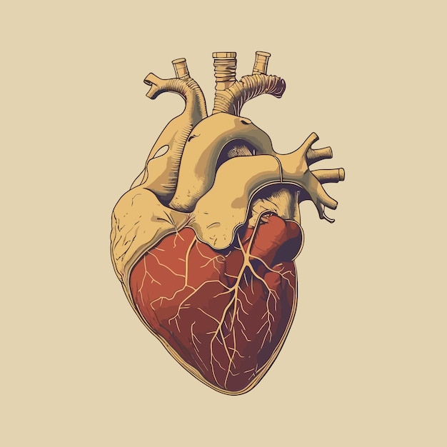 Coeur humain avec veines et artères Illustration vectorielle dans un style vintage