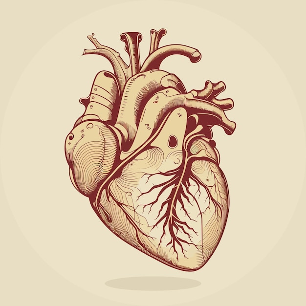 Coeur humain avec veines et artères Illustration vectorielle dans un style vintage