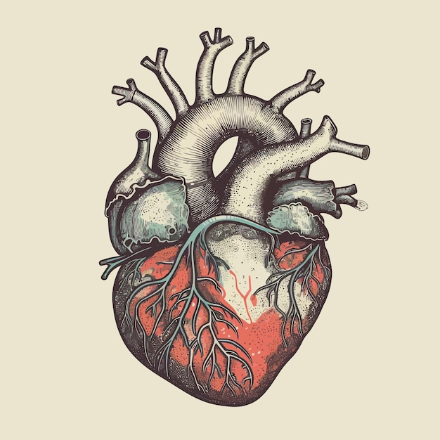 Coeur humain avec veines et artères Illustration vectorielle dans un style vintage