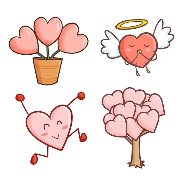 Coeur Kawaii Mignon Comme Plante Et Comme Personnage De Mascotte