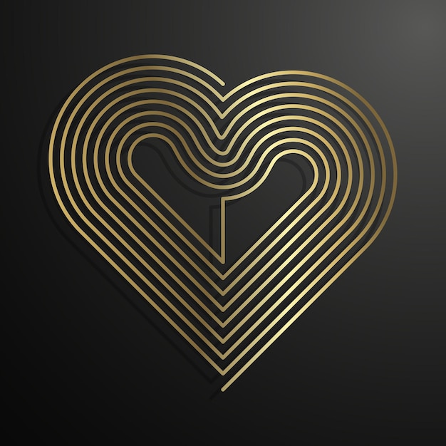 Coeur De Ligne En Spirale D'or Sur Fond Noir élément De Conception D'amour Pour La Saint Valentin