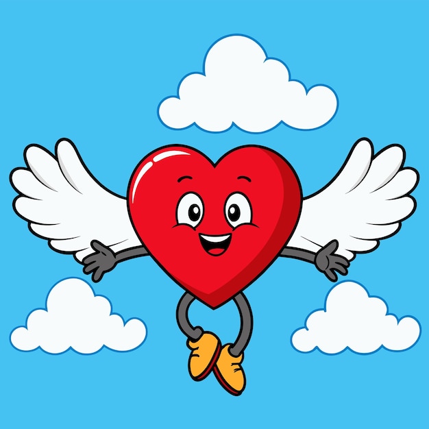 Coeur mignon, ailes d'ange d'amour, autocollant dessiné à la main, concept d'icône, illustration isolée