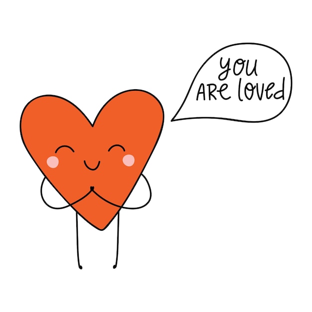 Coeur mignon de dessin animé avec le lettrage Vous êtes aimé Illustration vectorielle pour la Saint-Valentin