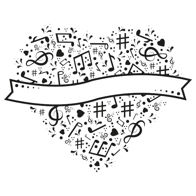 Vecteur coeur musical avec notes vector illustration isolé