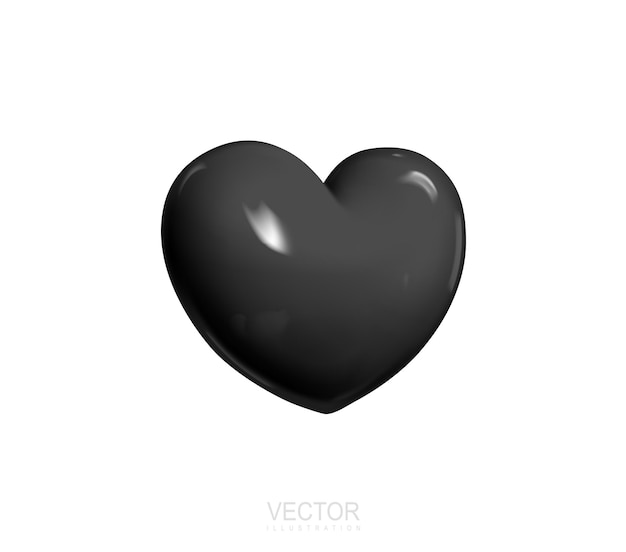 Coeur Noir Icône De Conception 3d Réaliste Symbole De Coeur Noir Amour Illustration Vectorielle