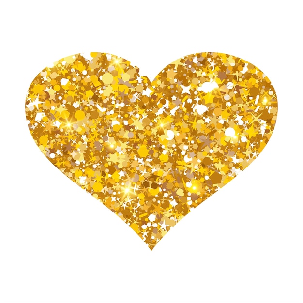 Vecteur le cœur d'or brillant, le luxe, la forme du cœur étincelant, le symbole de l'amour.