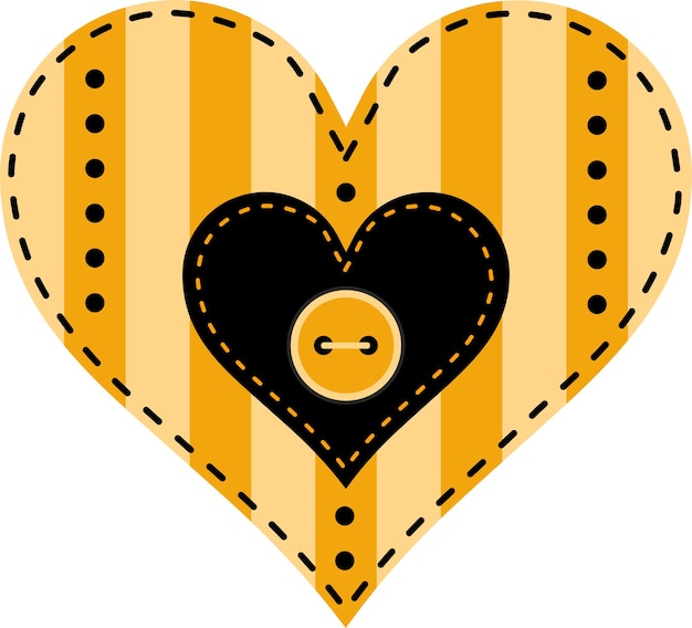 Coeur Rayé Jaune à L'intérieur D'un Coeur Noir Avec Un Bouton Jaune En Patchwork