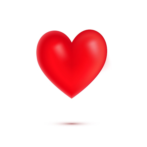 Coeur réaliste 3d rouge isolé sur fond blanc. Symbole d'amour, signe. Icône volante du coeur avec une ombre. Élément décoratif pour carte de voeux, affiche, impression. Illustration vectorielle.