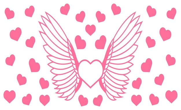 Vecteur coeur rose avec des ailes et des coeurs sur fond blanc