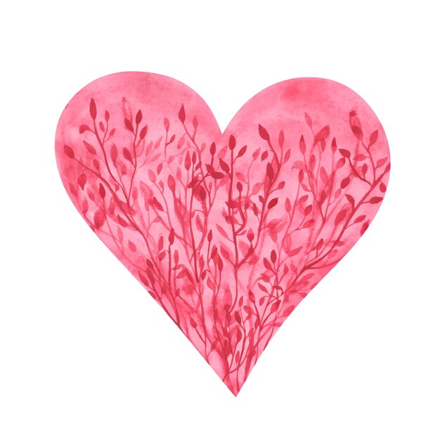 Coeur rose avec des éléments floraux Illustrations mignonnes de la Saint-Valentin Carte de voeux romantique