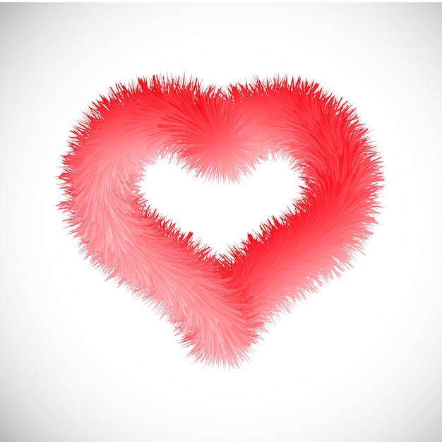 Vecteur coeur rouge effet fourrure. symbole de l'amour. illustration vectorielle.