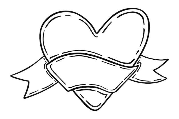 Coeur Avec Ruban Symbole D'amour Doodle Linéaire