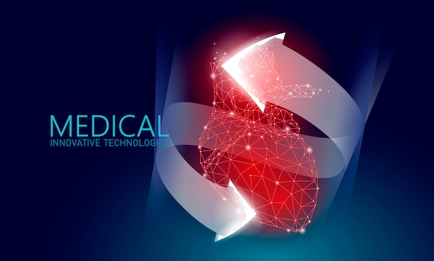 Coeur sain total bat le concept de poly faible médecine 3d.