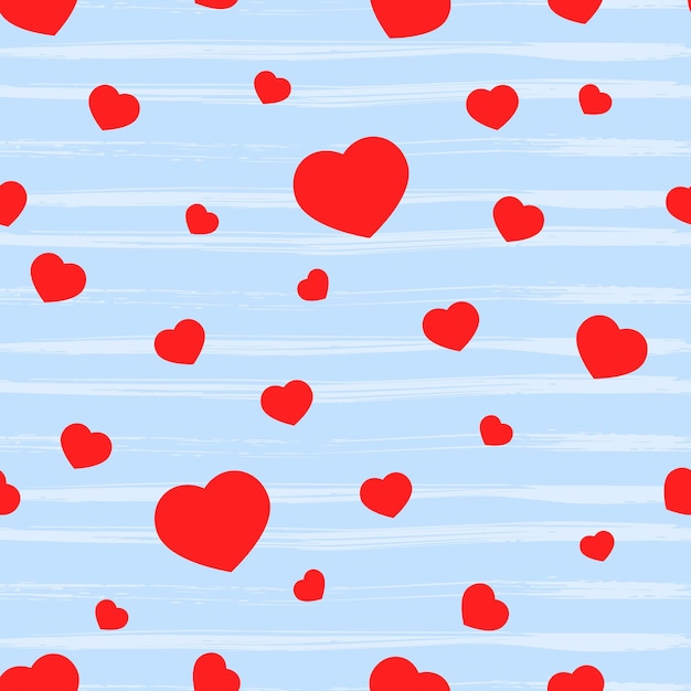 Coeur Saint-Valentin Modèle sans couture avec forme rouge, rayures de texture sur bleu. Fond de vacances. Notion d'amour. Pour l'artisanat, le papier peint, la boîte-cadeau, le scrapbooking, le textile de tissu de vêtements Toile de fond vectorielle.