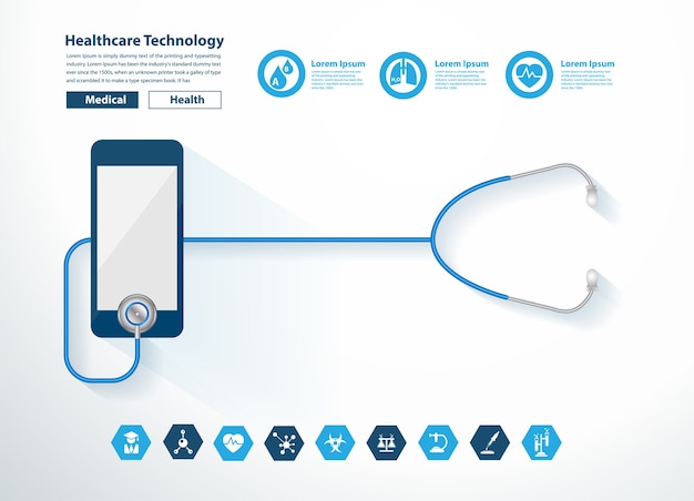 Coeur De Stéthoscope Avec Technologie De Soins De Santé De Conception Créative De Smartphone