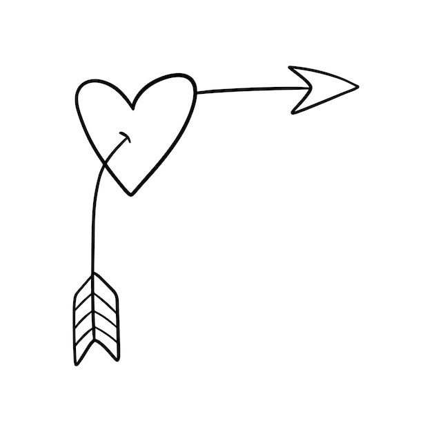 Coeur Transpercé Par Une Flèche Symbole D'amour Doodle Livre De Coloriage De Dessin Animé Linéaire