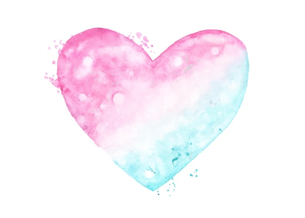 Coeurs dégradés bleu rose aquarelle isolés sur fond blanc. Forme de coeur aquarelle peinte à la main parfaite pour décorer le festival de la Saint-Valentin, les cartes de voeux, les relations, l'amour ou le mariage.