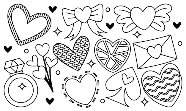 Coeurs Dessinés à La Main Doodles Set Vector