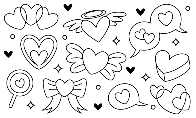 Coeurs Dessinés à La Main Doodles Set Vector