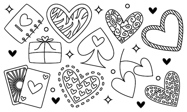 Coeurs Dessinés à La Main Doodles Set Vector