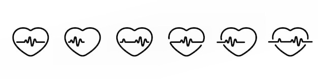 Coeurs Avec Icônes De Ligne De Signe De Battement De Pouls Mis En Illustration
