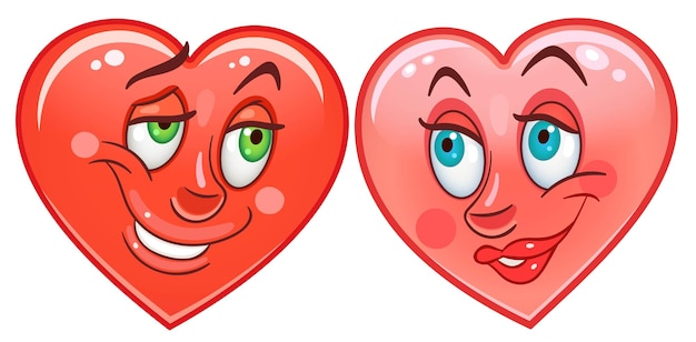 Vecteur coeurs rouges. emoji de dessin animé de beau couple. un rendez-vous romantique.