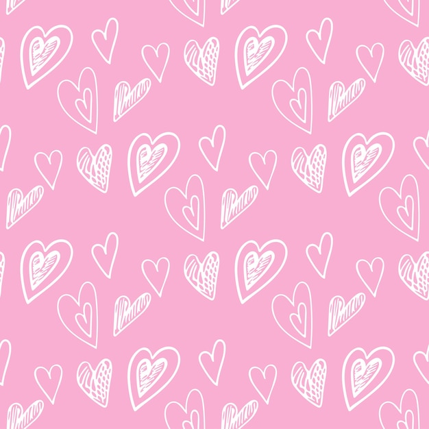 Coeurs De Style Mignon Doodle Modèle Vectorielle Continue Fond Manuscrite Saint Valentin