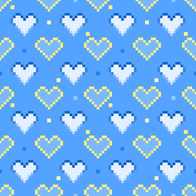 Vecteur coeurs de symbole vectoriel sur fond bleu image pixel couleur de l'ukraine peut être utilisé pour le tissu imprimé